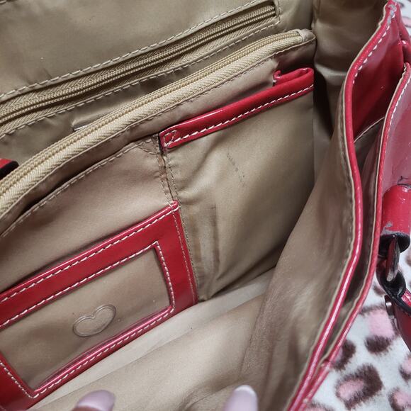 Vintage Giani Bernini Leather Red Patent Leather Shoulder Hand Bag Purse Pockets - Picture 14 of 16